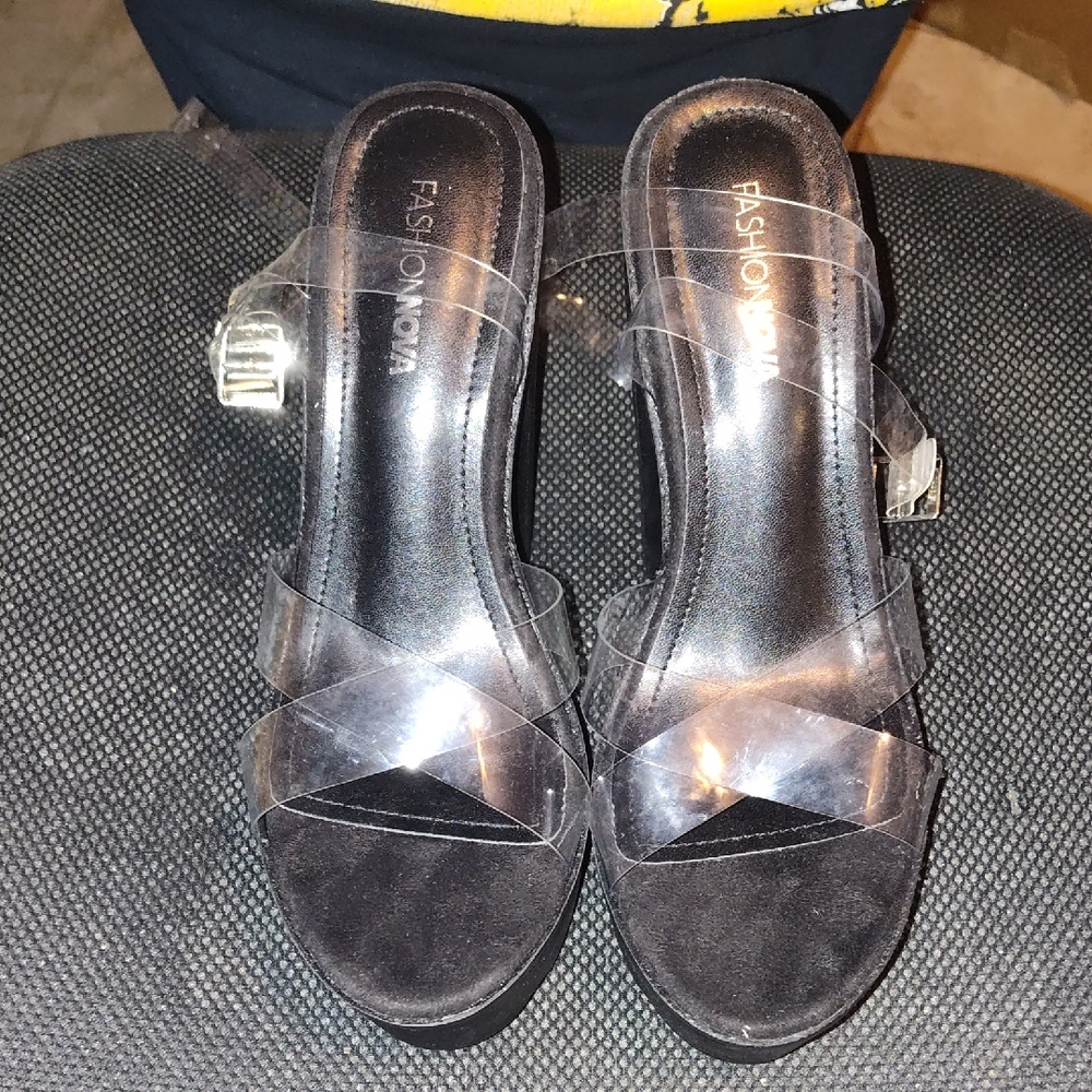 Fashion Nova Black Heels with Clear Straps